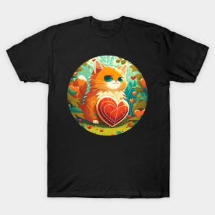 Orange Cat Heart In The Garden - Love Cats T-Shirt